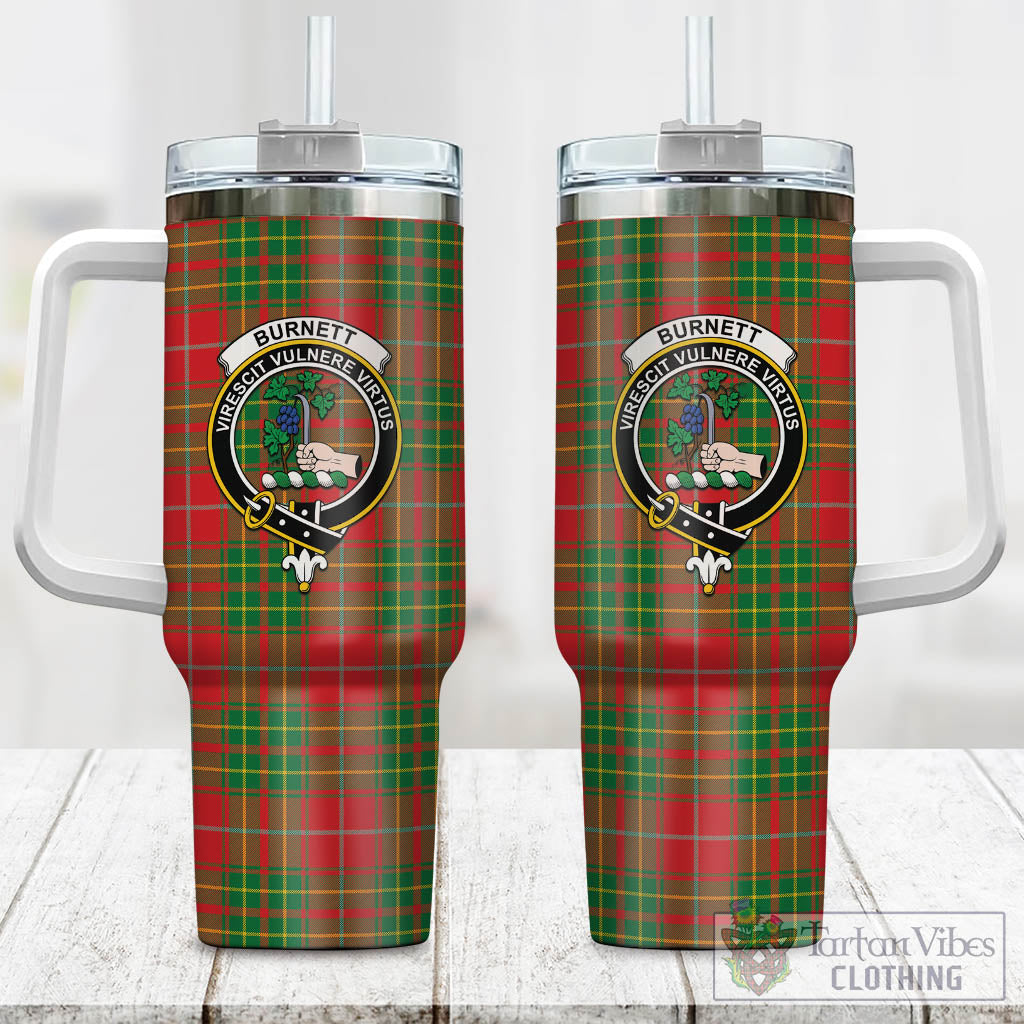 Tartan Vibes Clothing Burnett Ancient Tartan and Family Crest Tumbler with Handle