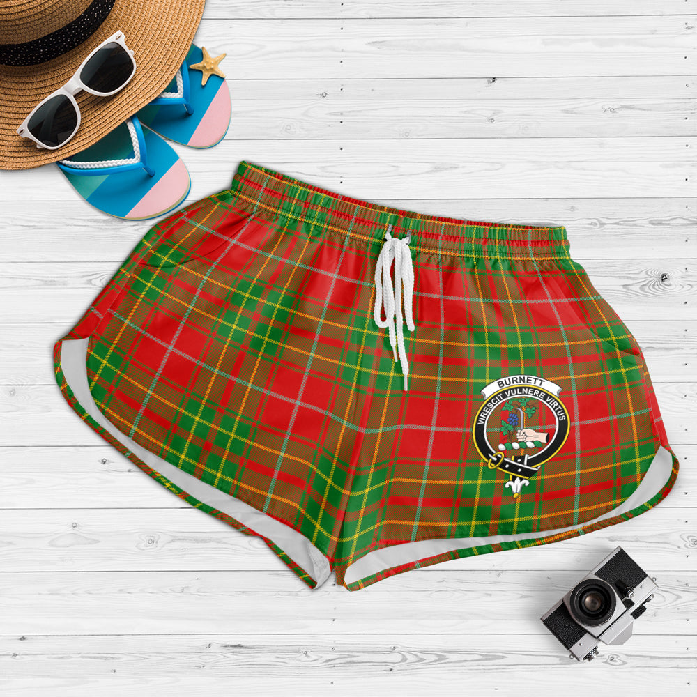 Burnett Ancient Tartan Womens Shorts with Family Crest