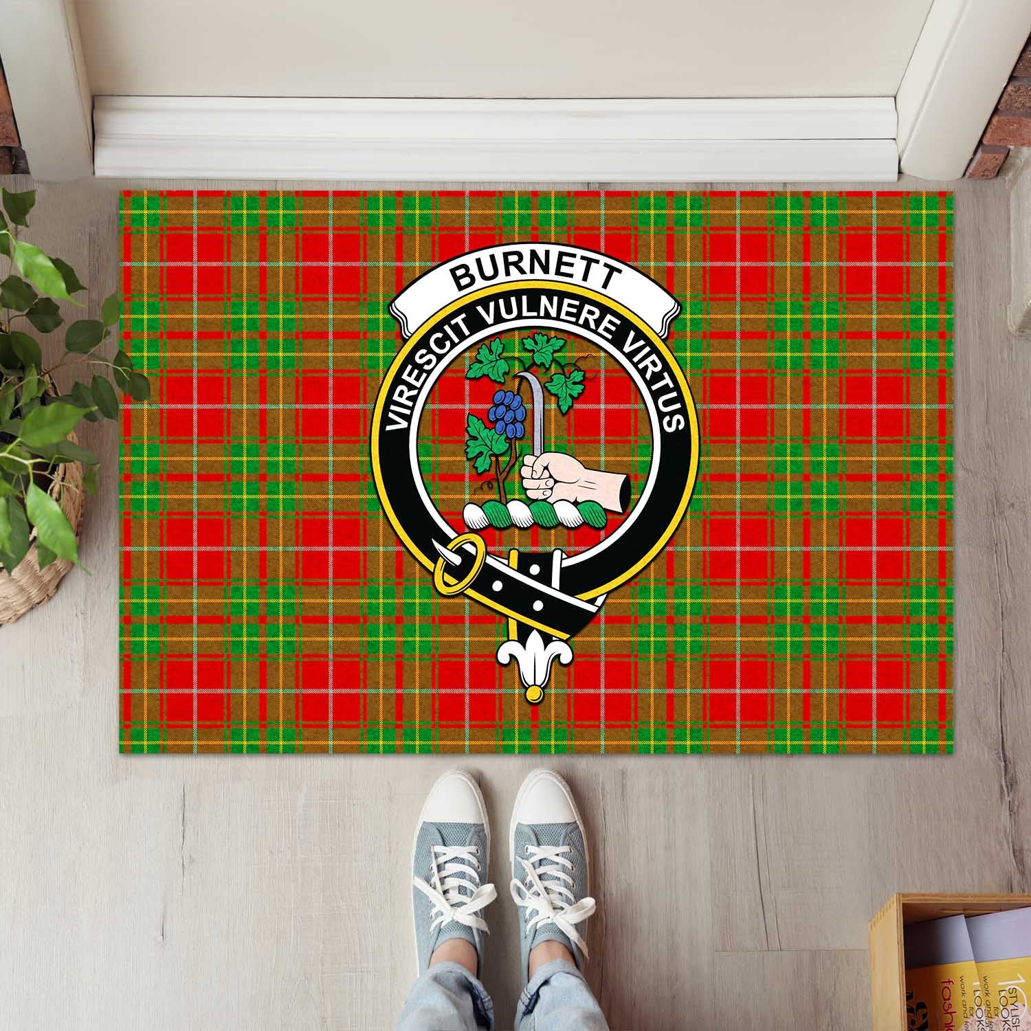 Burnett Ancient Tartan Door Mat with Family Crest - Tartanvibesclothing