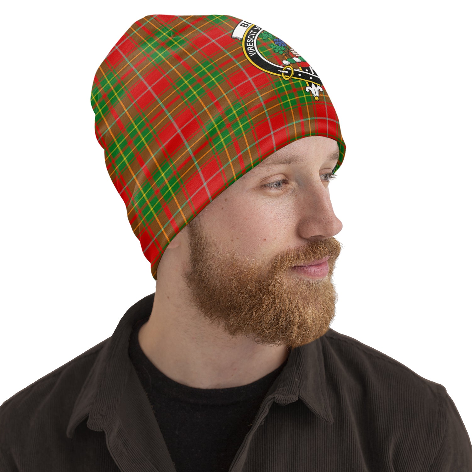 Burnett Ancient Tartan Beanies Hat with Family Crest One Size 22 inches 15.5 inches