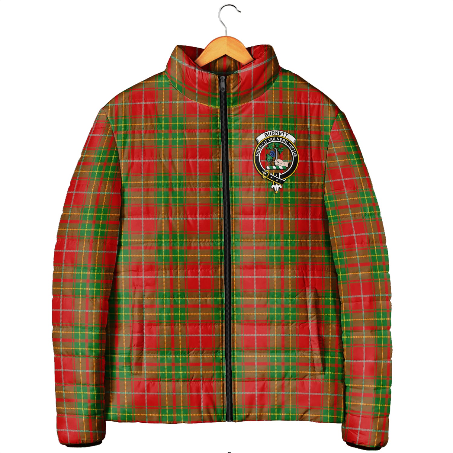 Burnett Tartan Padded Jacket with Family Crest Men's Padded Jacket - Tartan Vibes Clothing