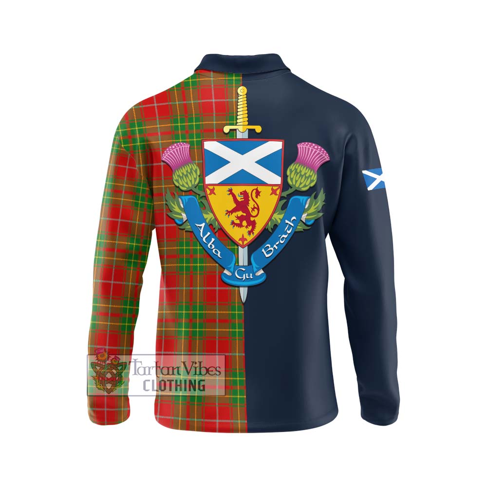 Tartan Vibes Clothing Burnett Ancient Tartan Long Sleeve Polo Shirt with Scottish Lion Royal Arm Half Style