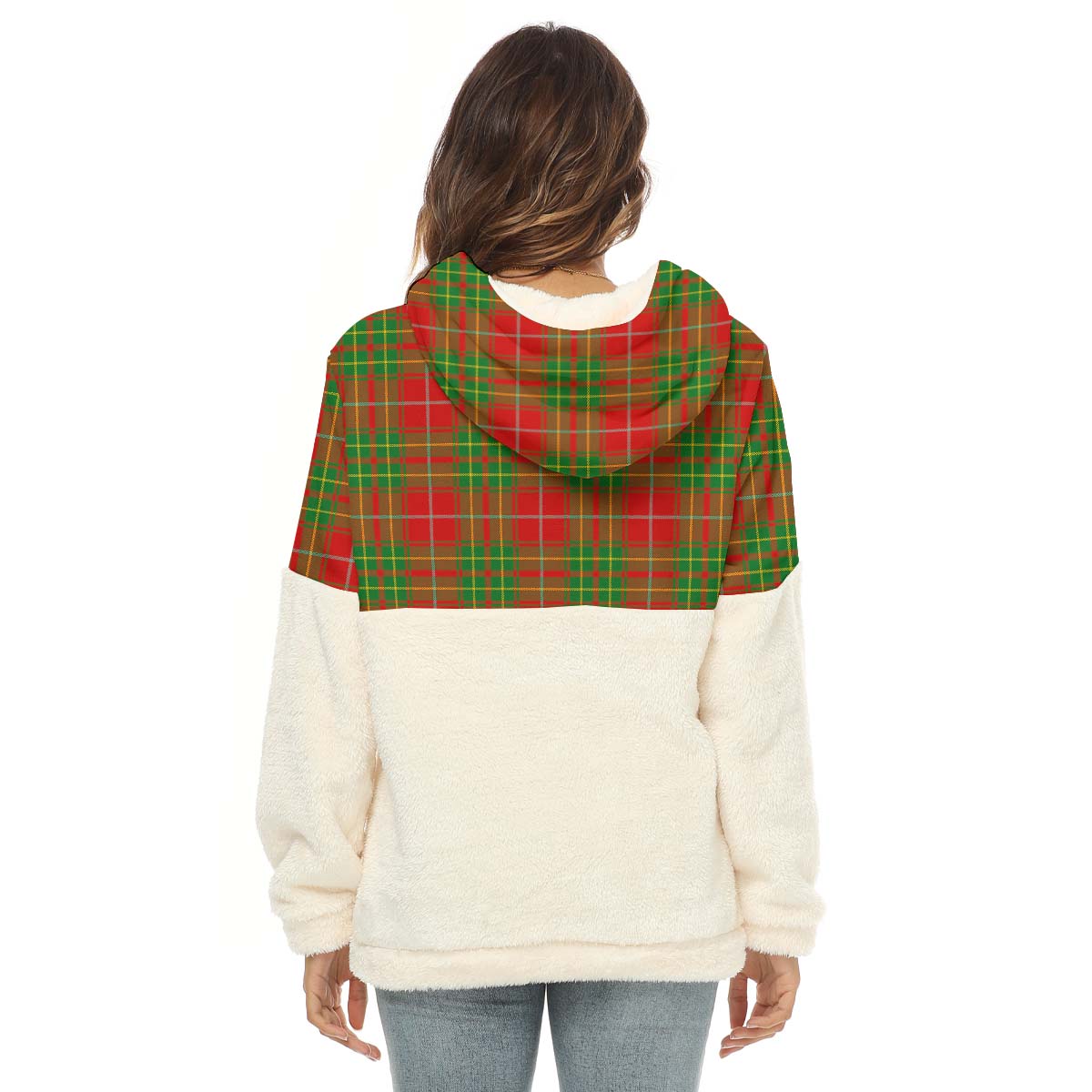 Burnett Tartan Women's Borg Fleece Hoodie With Half Zip with Family Crest - Tartan Vibes Clothing