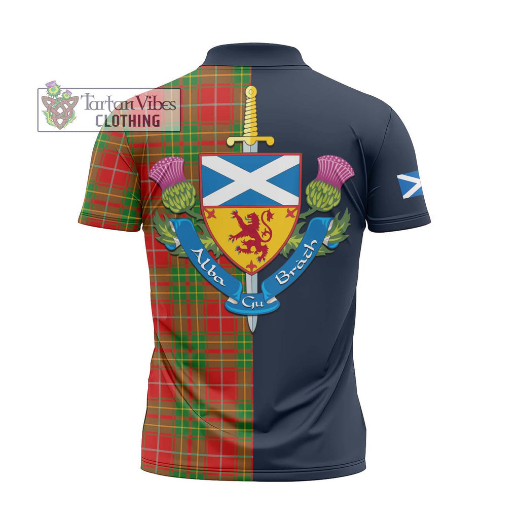 Tartan Vibes Clothing Burnett Ancient Tartan Zipper Polo Shirt with Scottish Lion Royal Arm Half Style