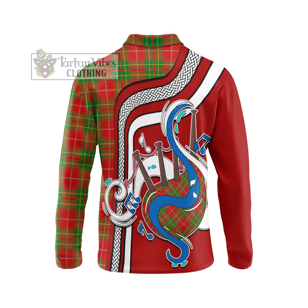 Tartan Vibes Clothing Burnett Ancient Tartan Long Sleeve Polo Shirt with Epic Bagpipe Style