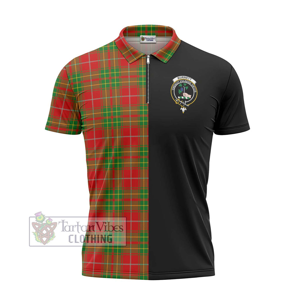 Burnett Tartan Zipper Polo Shirt with Family Crest and Half Of Me Style - Tartanvibesclothing Shop