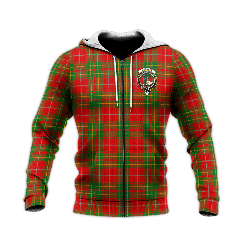 Burnett Ancient Tartan Knitted Hoodie with Family Crest Unisex Knitted Zip Hoodie