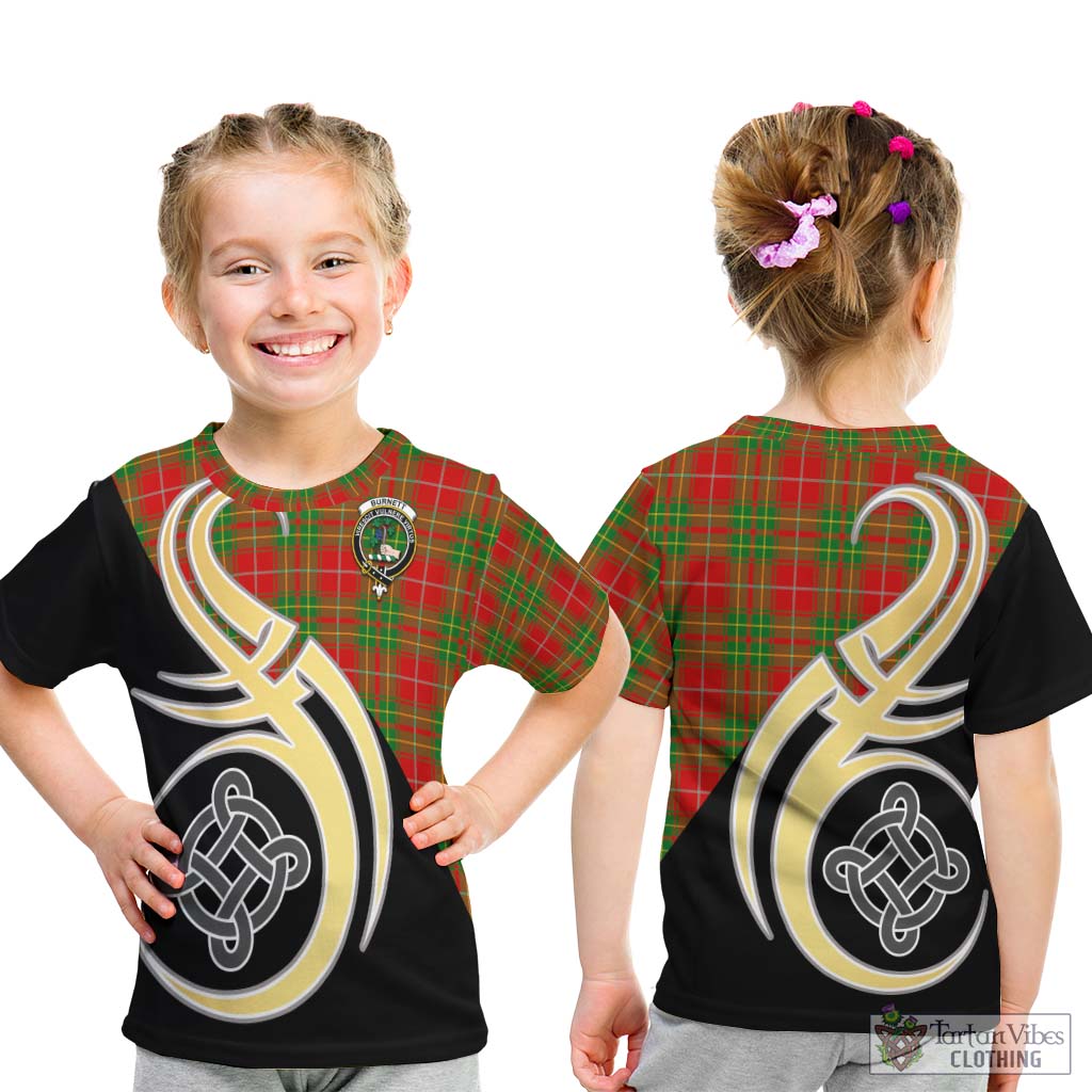 Burnett Tartan Kid T-Shirt with Family Crest and Celtic Symbol Style - Tartan Vibes Clothing