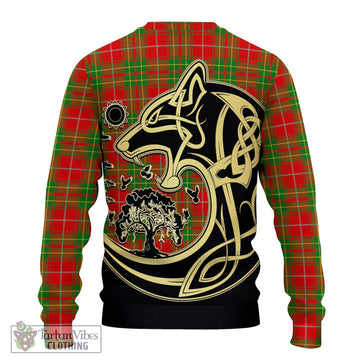 Burnett Ancient Tartan Knitted Sweater with Family Crest Celtic Wolf Style