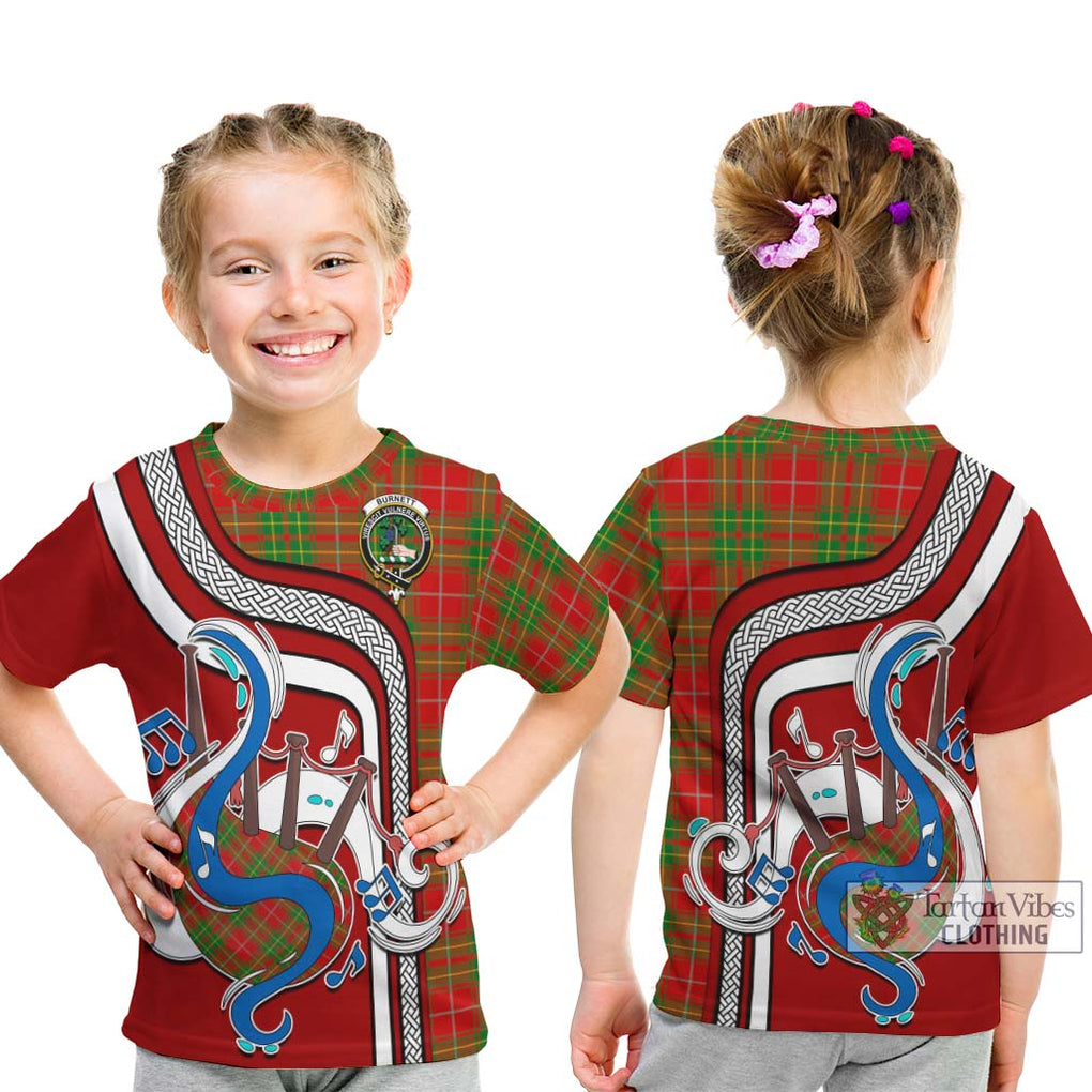 Tartan Vibes Clothing Burnett Ancient Tartan Kid T-Shirt with Epic Bagpipe Style