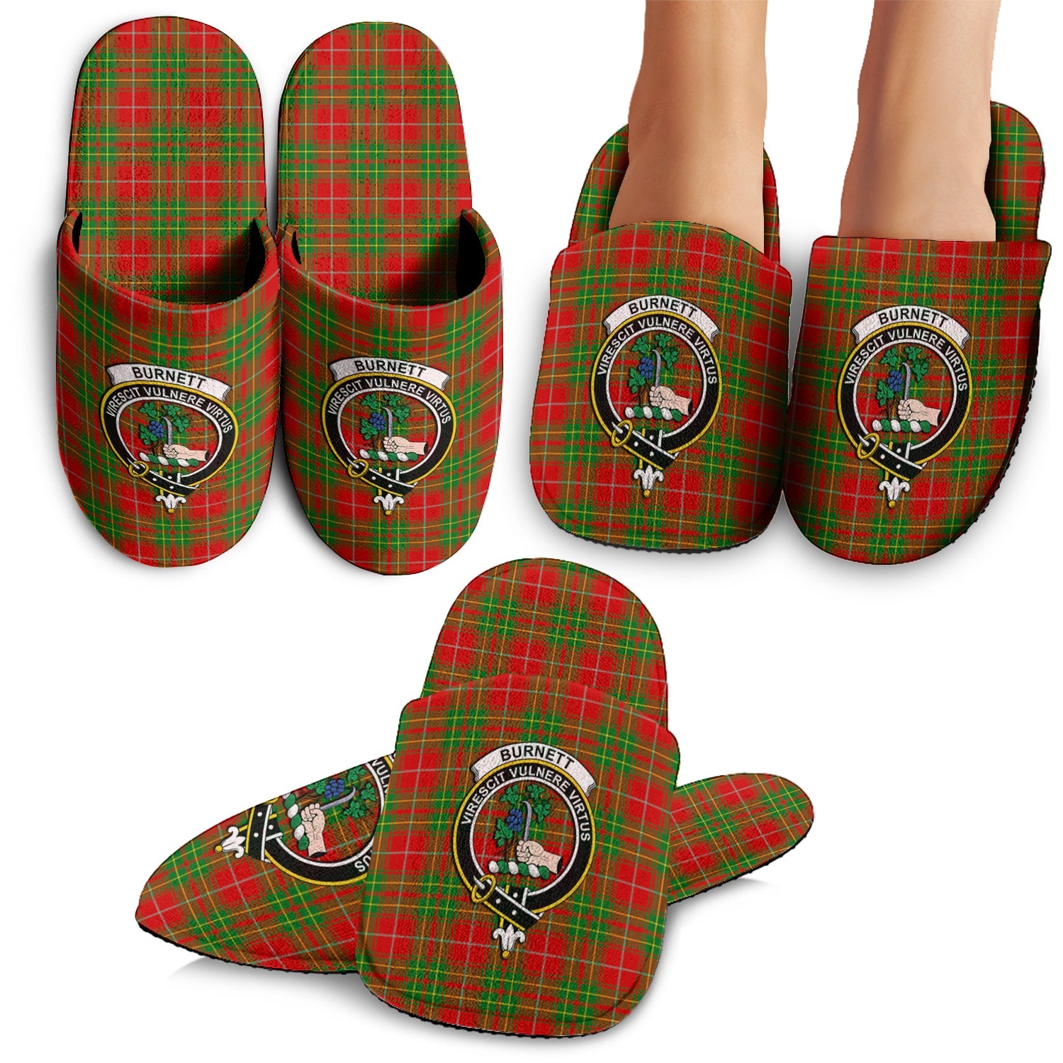 Burnett Ancient Tartan Home Slippers with Family Crest - Tartanvibesclothing