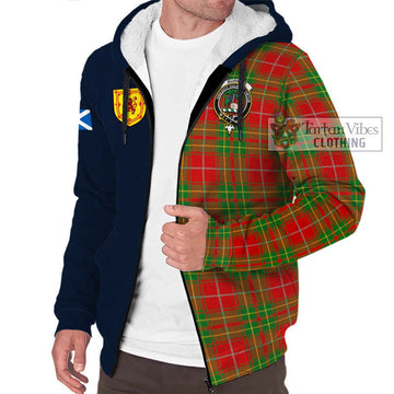 Burnett Tartan Sherpa Hoodie Alba with Scottish Lion Royal Arm Half Style