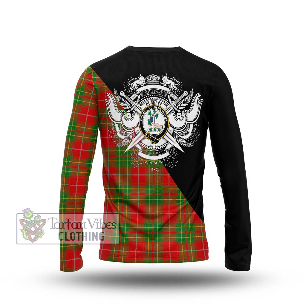 Tartan Vibes Clothing Burnett Ancient Tartan Long Sleeve T-Shirt with Family Crest and Military Logo Style