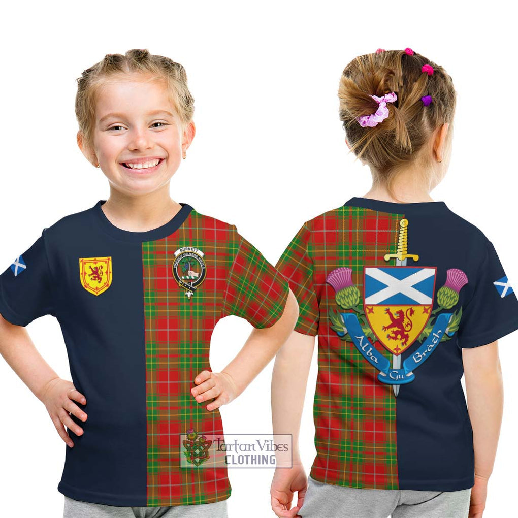 Tartan Vibes Clothing Burnett Ancient Tartan Kid T-Shirt with Scottish Lion Royal Arm Half Style