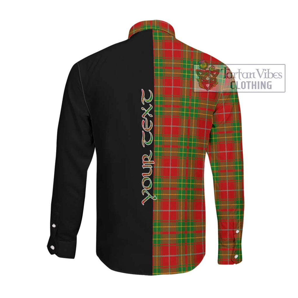 Burnett Tartan Long Sleeve Button Shirt with Family Crest and Half Of Me Style Men's Shirt - Tartanvibesclothing Shop