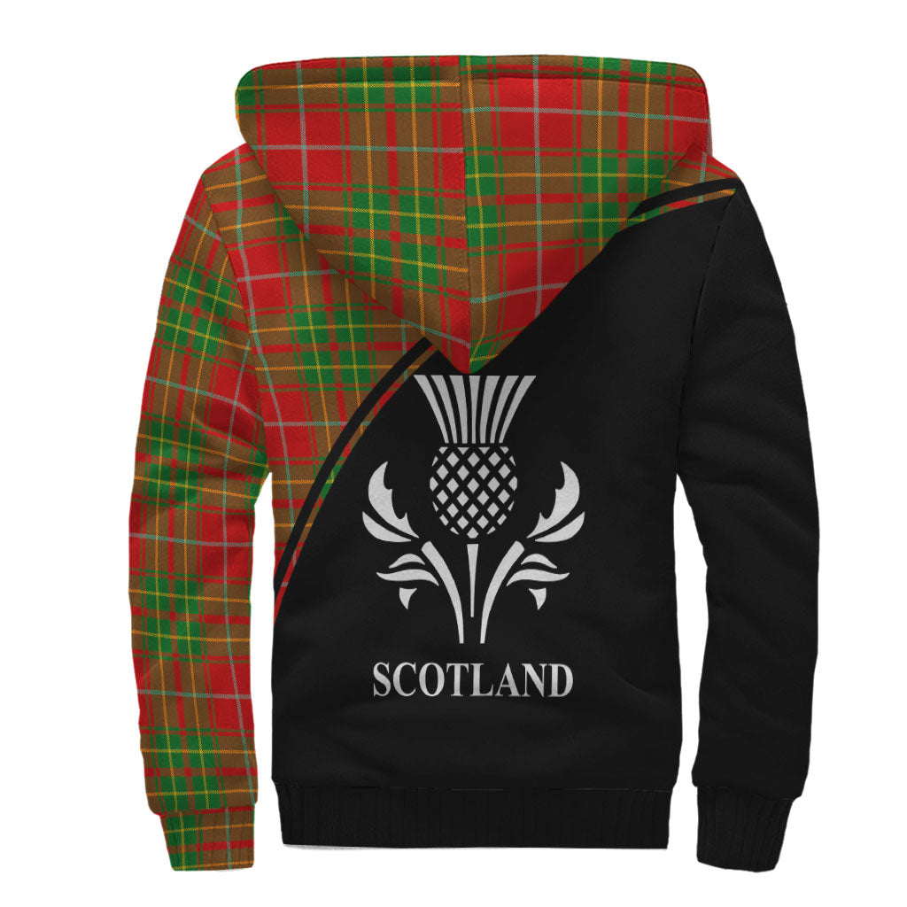 Burnett Ancient Tartan Sherpa Hoodie with Family Crest Curve Style