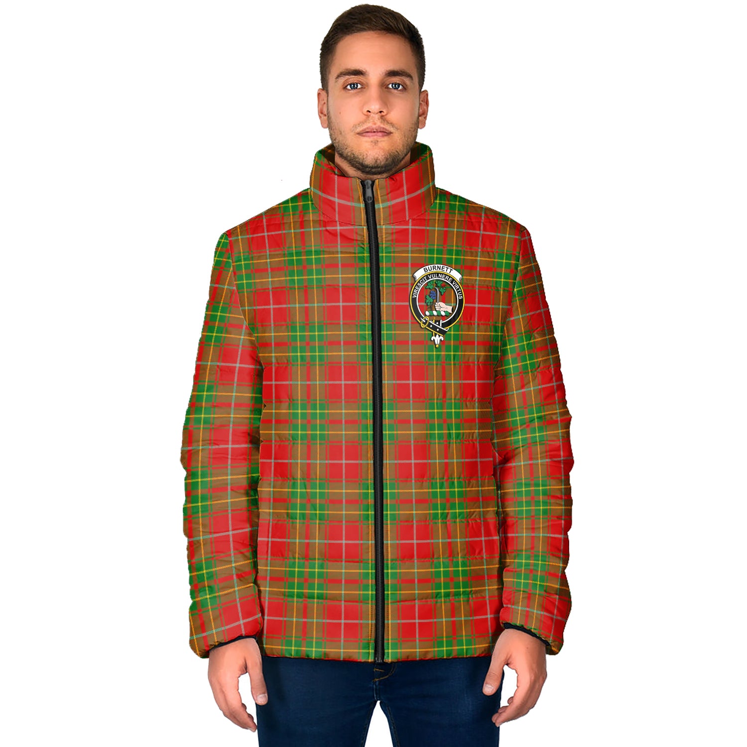 Burnett Tartan Padded Jacket with Family Crest - Tartan Vibes Clothing