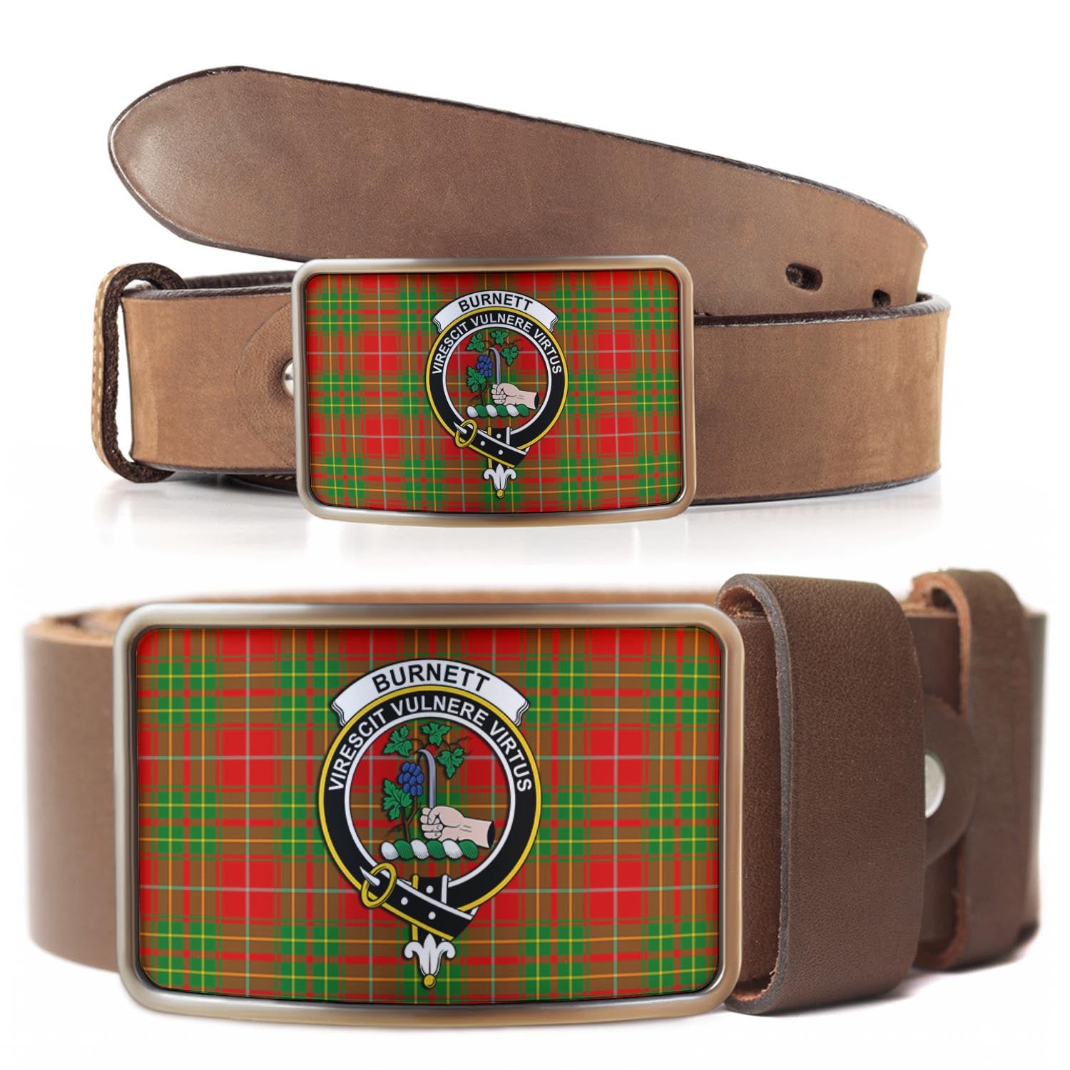 Burnett Tartan Belt Buckles with Family Crest - Tartan Vibes Clothing