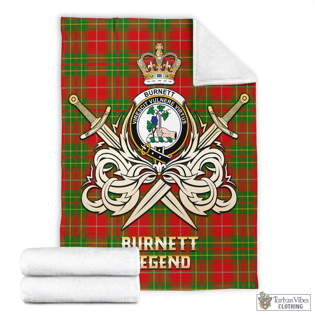 Tartan Vibes Clothing Burnett Ancient Tartan Blanket with Clan Crest and the Golden Sword of Courageous Legacy