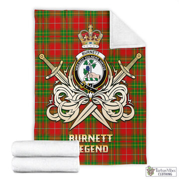 Burnett Ancient Tartan Blanket with Clan Crest and the Golden Sword of Courageous Legacy
