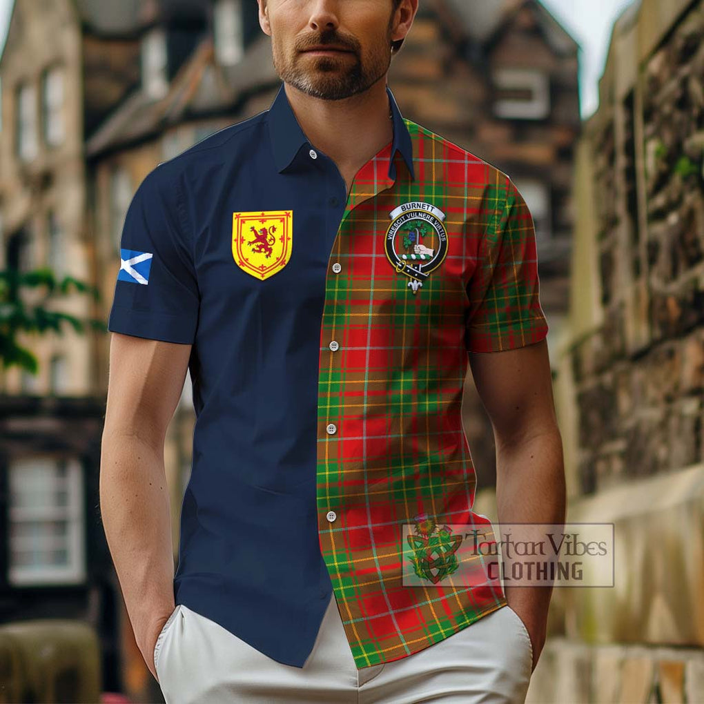 Tartan Vibes Clothing Burnett Ancient Tartan Short Sleeve Button Shirt with Scottish Lion Royal Arm Half Style