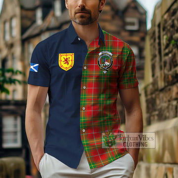 Burnett Tartan Short Sleeve Button Shirt Alba with Scottish Lion Royal Arm Half Style