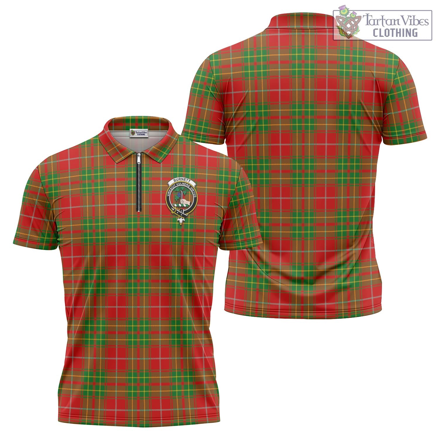 Tartan Vibes Clothing Burnett Ancient Tartan Zipper Polo Shirt with Family Crest