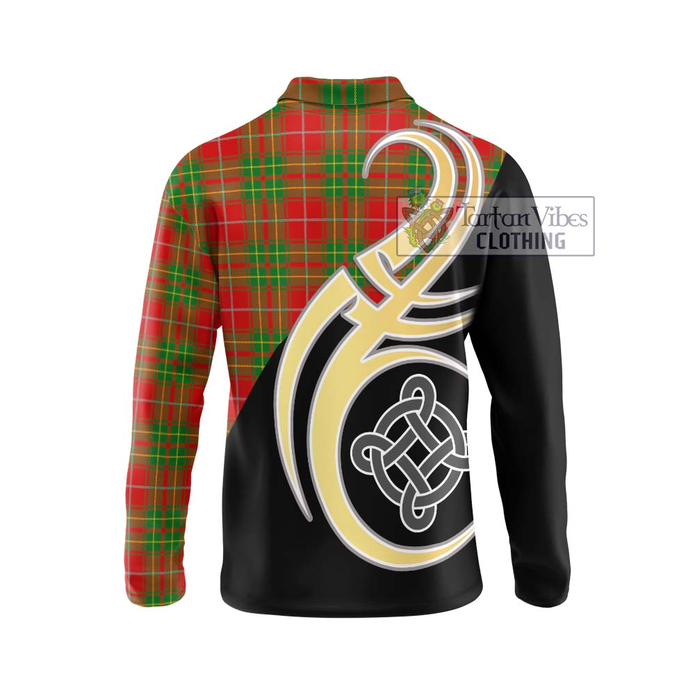 Burnett Tartan Long Sleeve Polo Shirt with Family Crest and Celtic Symbol Style - Tartan Vibes Clothing