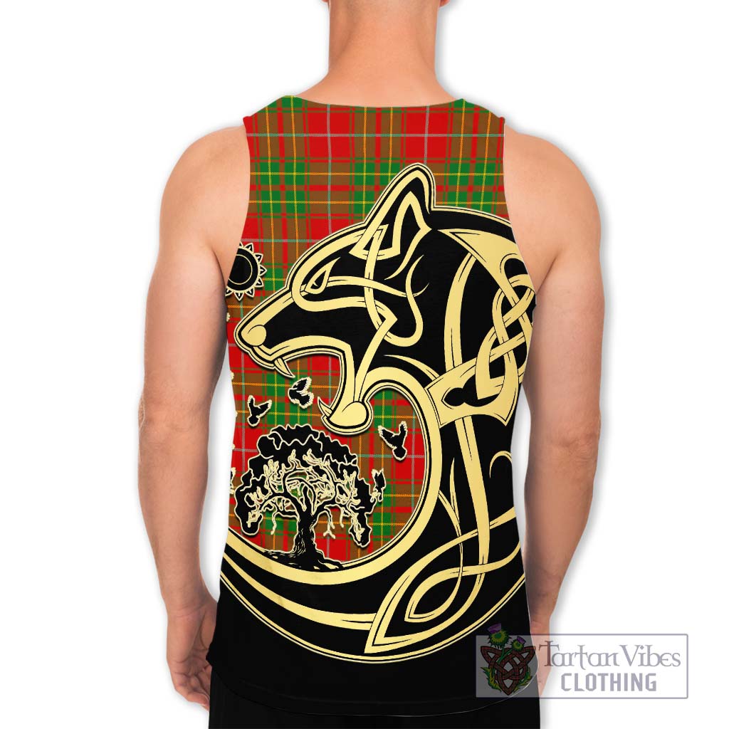 Tartan Vibes Clothing Burnett Ancient Tartan Men's Tank Top with Family Crest Celtic Wolf Style