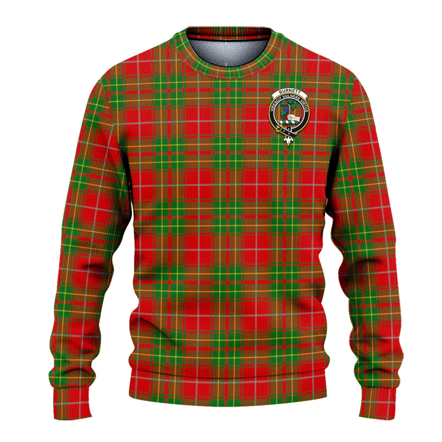 Burnett Ancient Tartan Knitted Sweater with Family Crest - Tartanvibesclothing