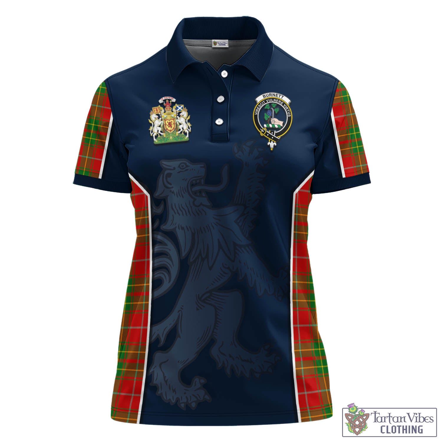 Tartan Vibes Clothing Burnett Ancient Tartan Women's Polo Shirt with Family Crest and Lion Rampant Vibes Sport Style