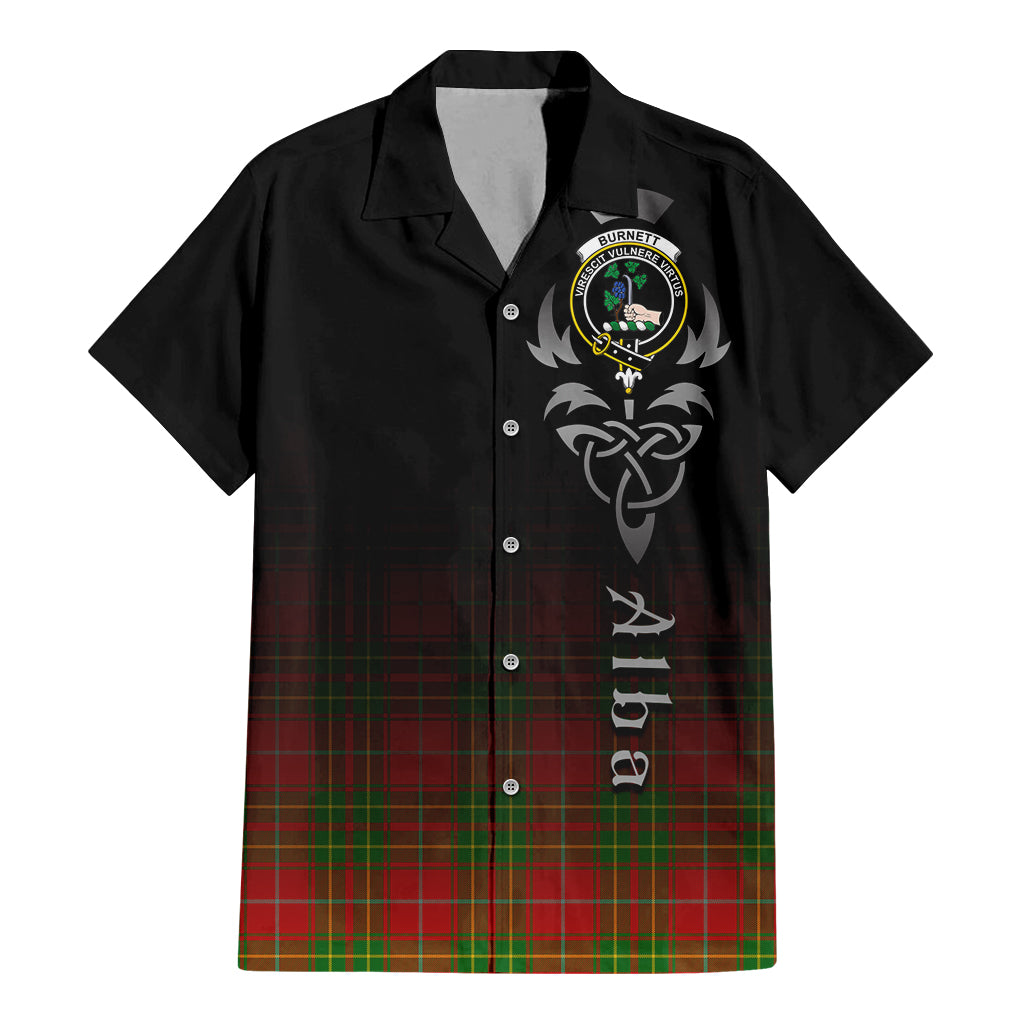 Tartan Vibes Clothing Burnett Ancient Tartan Short Sleeve Button Up Featuring Alba Gu Brath Family Crest Celtic Inspired