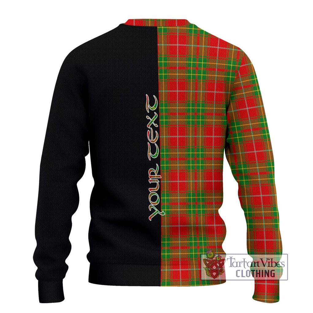 Burnett Tartan Knitted Sweater with Family Crest and Half Of Me Style - Tartanvibesclothing Shop