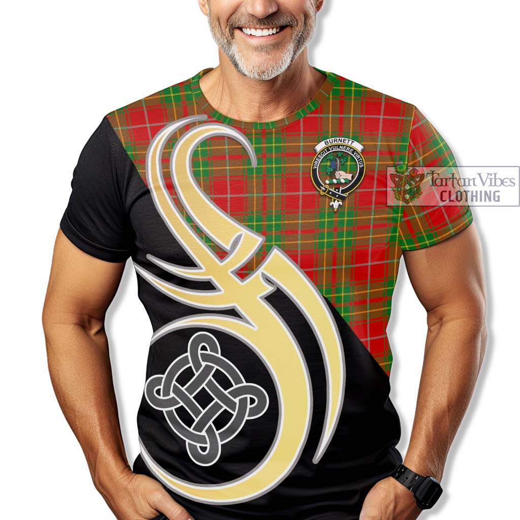 Tartan Vibes Clothing Burnett Ancient Tartan T-Shirt with Family Crest and Celtic Symbol Style