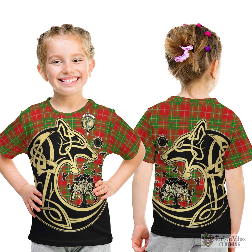 Tartan Vibes Clothing Burnett Ancient Tartan Kid T-Shirt with Family Crest Celtic Wolf Style