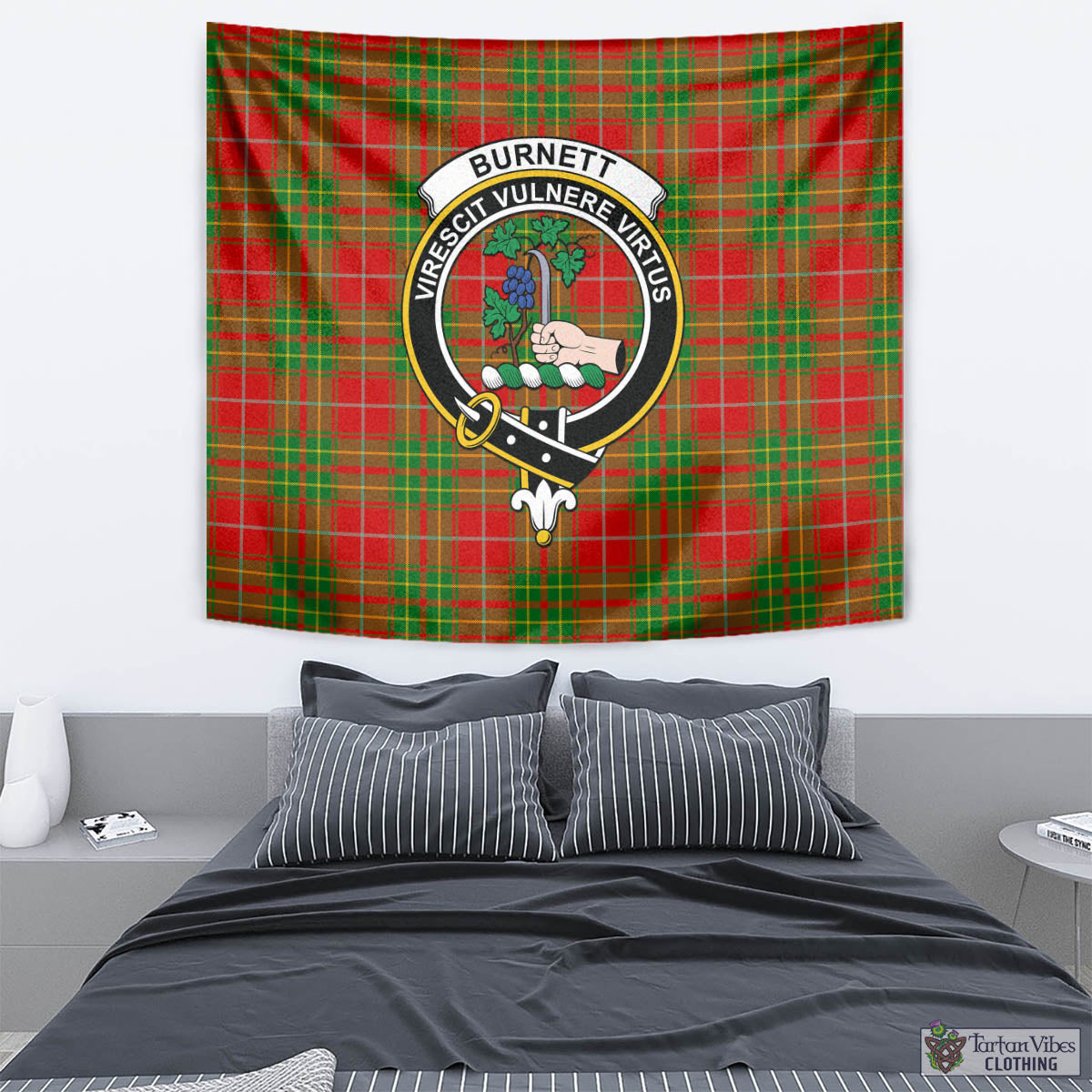 Tartan Vibes Clothing Burnett Ancient Tartan Tapestry Wall Hanging and Home Decor for Room with Family Crest