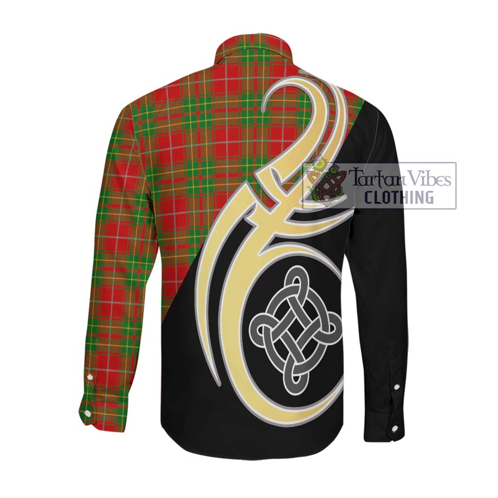 Burnett Tartan Long Sleeve Button Shirt with Family Crest and Celtic Symbol Style Men's Shirt - Tartan Vibes Clothing