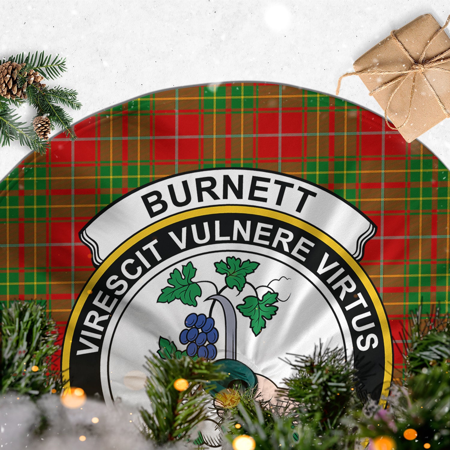 Burnett Ancient Tartan Christmas Tree Skirt with Family Crest - Tartanvibesclothing