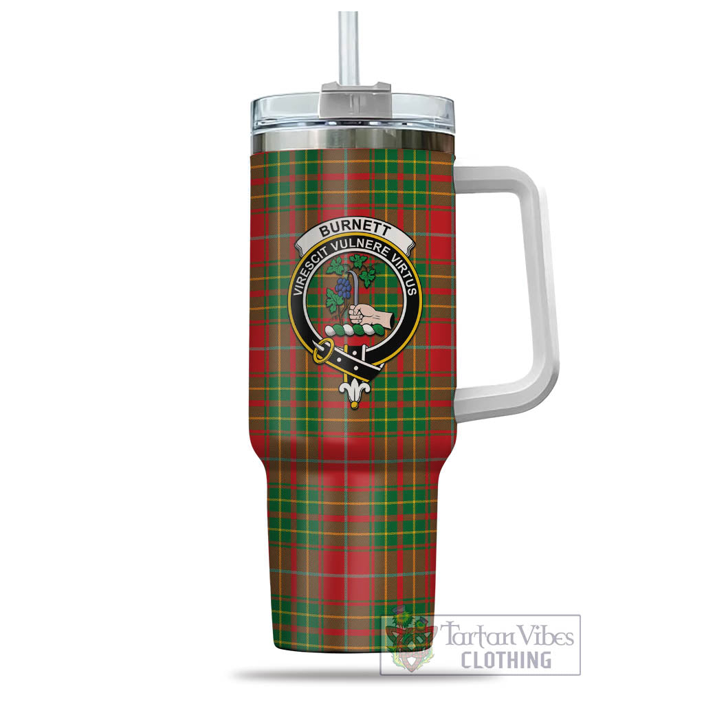 Tartan Vibes Clothing Burnett Ancient Tartan and Family Crest Tumbler with Handle