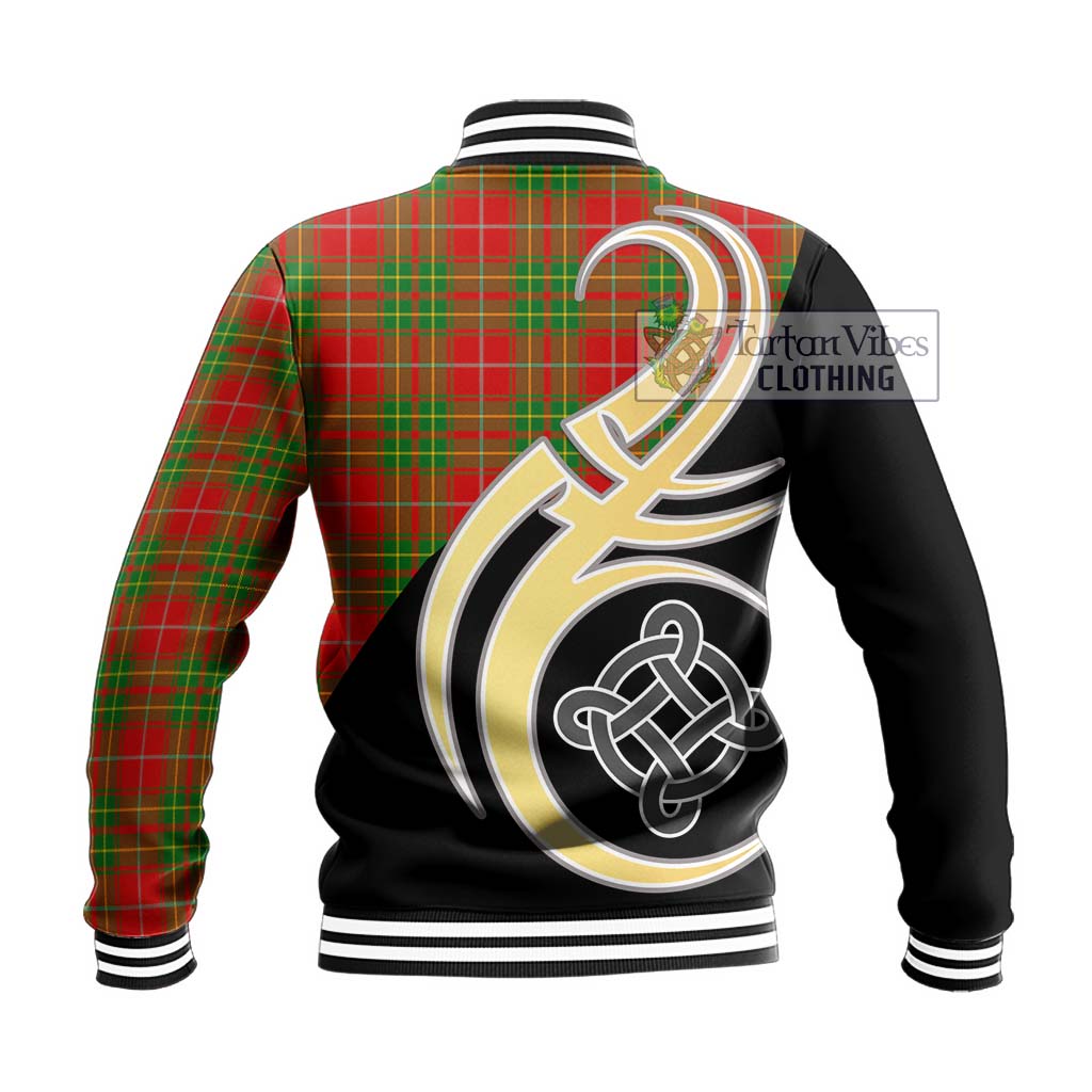 Burnett Tartan Baseball Jacket with Family Crest and Celtic Symbol Style - Tartan Vibes Clothing