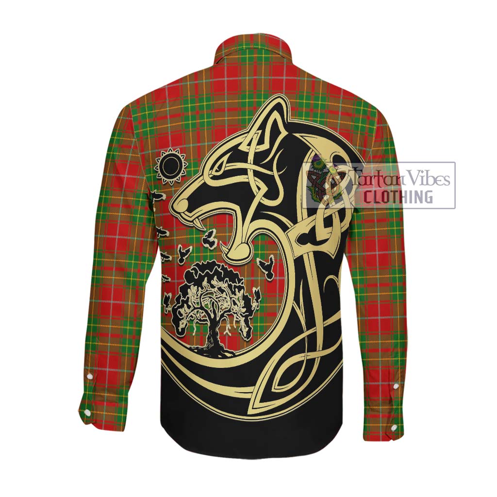 Tartan Vibes Clothing Burnett Ancient Tartan Long Sleeve Button Shirt with Family Crest Celtic Wolf Style