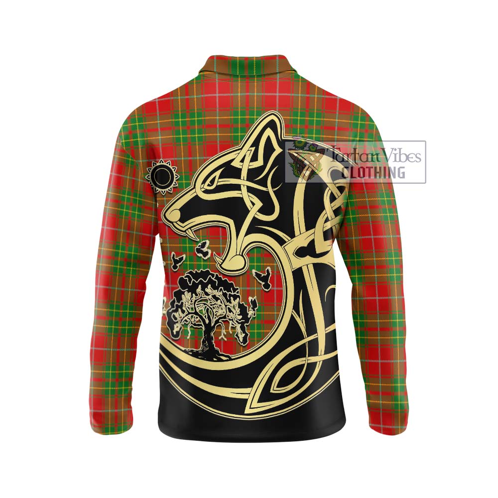 Tartan Vibes Clothing Burnett Ancient Tartan Long Sleeve Polo Shirt with Family Crest Celtic Wolf Style