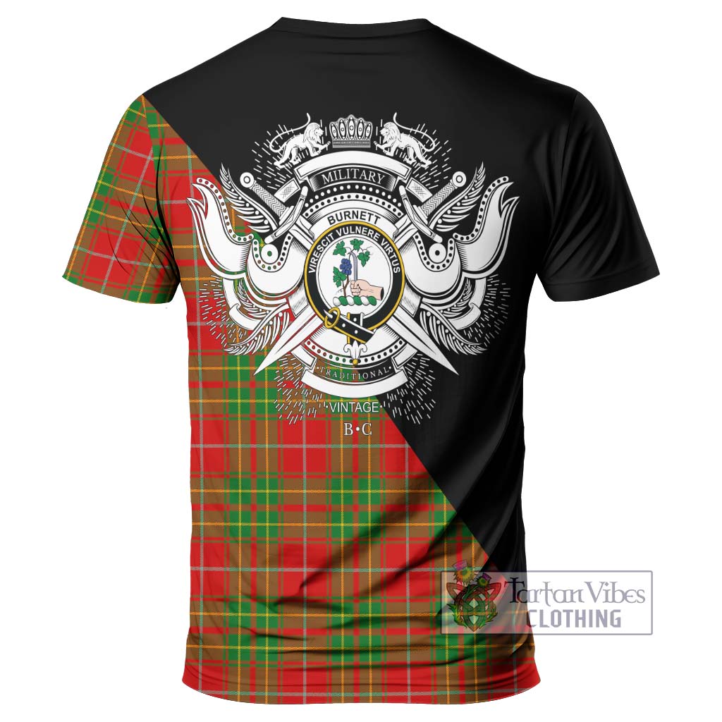 Tartan Vibes Clothing Burnett Ancient Tartan T-Shirt with Family Crest and Military Logo Style