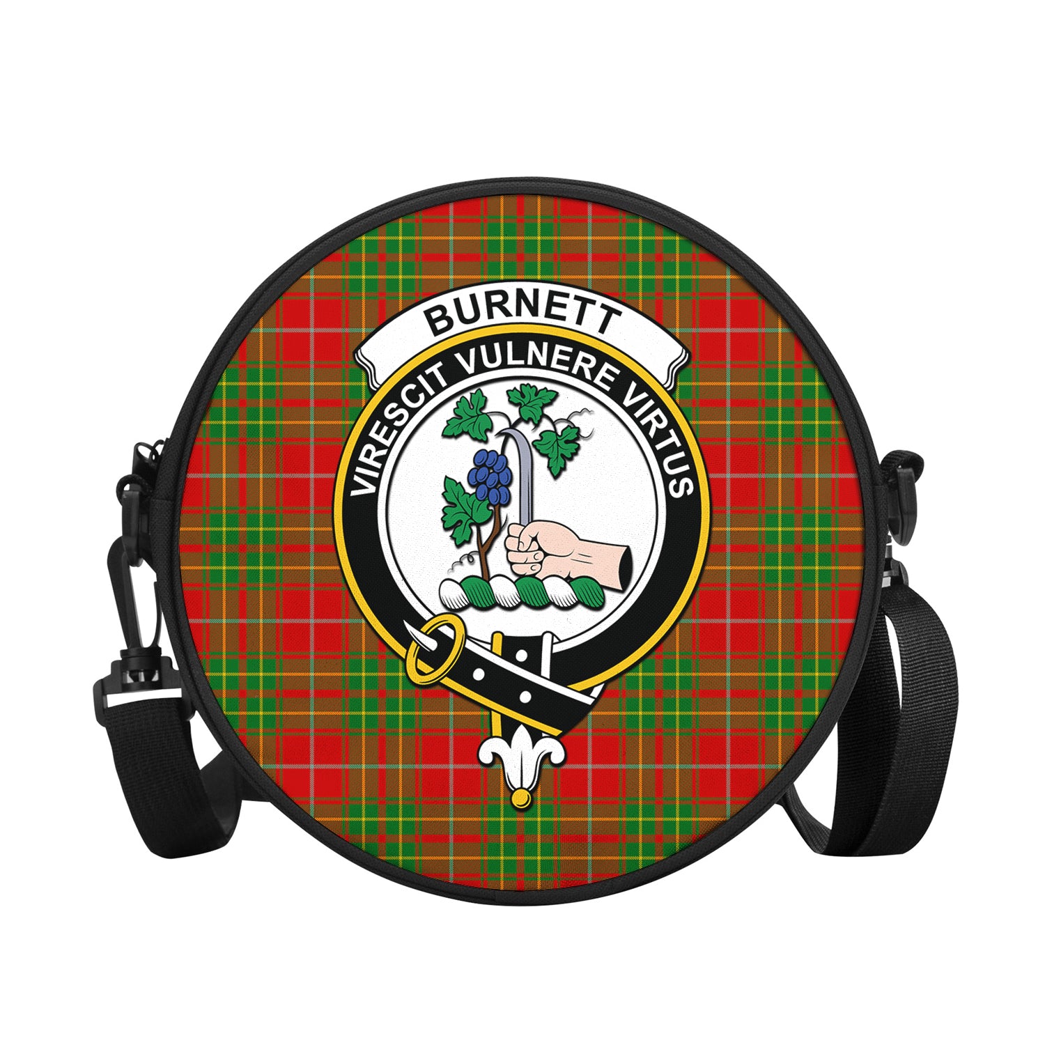 Burnett Ancient Tartan Round Satchel Bags with Family Crest