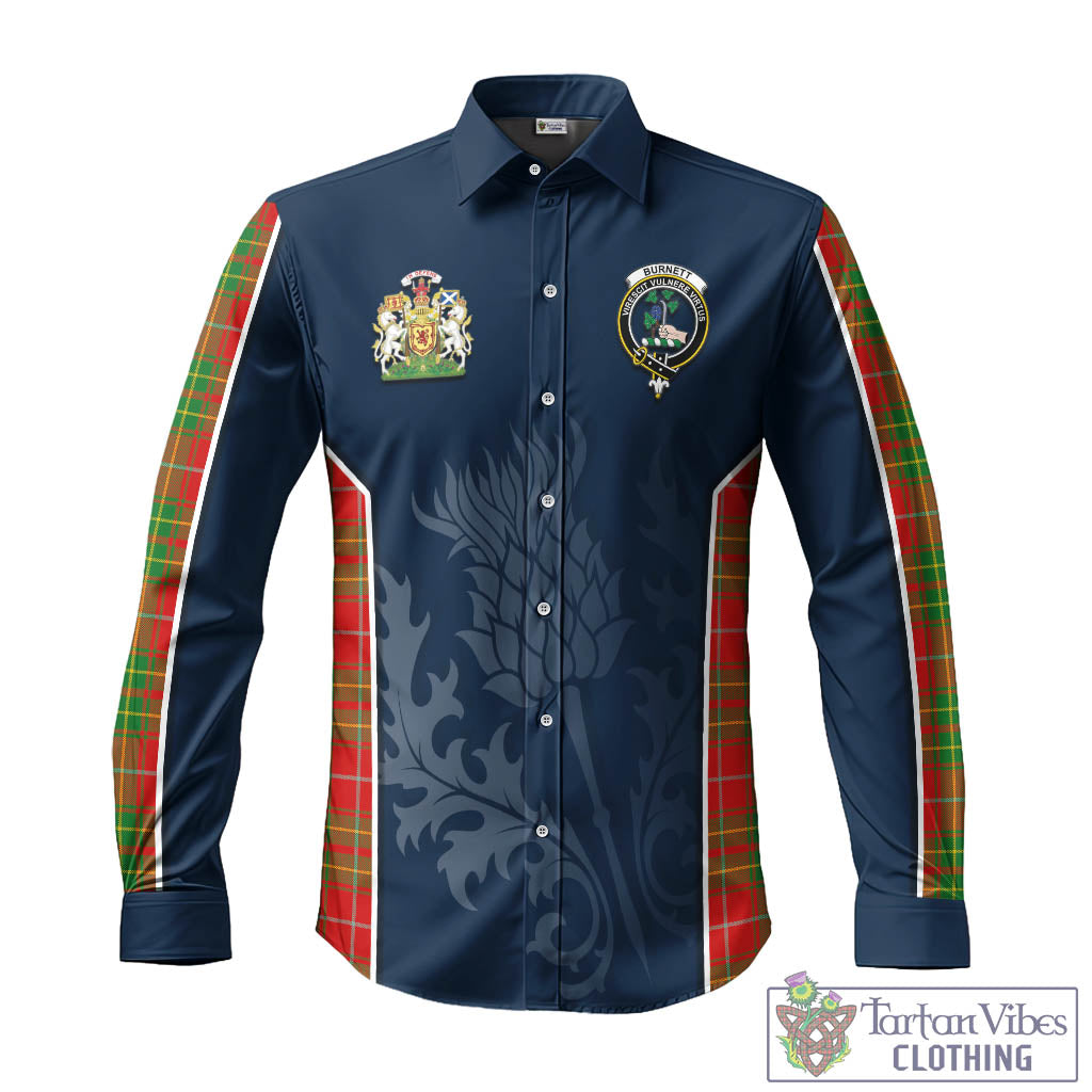 Tartan Vibes Clothing Burnett Ancient Tartan Long Sleeve Button Up Shirt with Family Crest and Scottish Thistle Vibes Sport Style