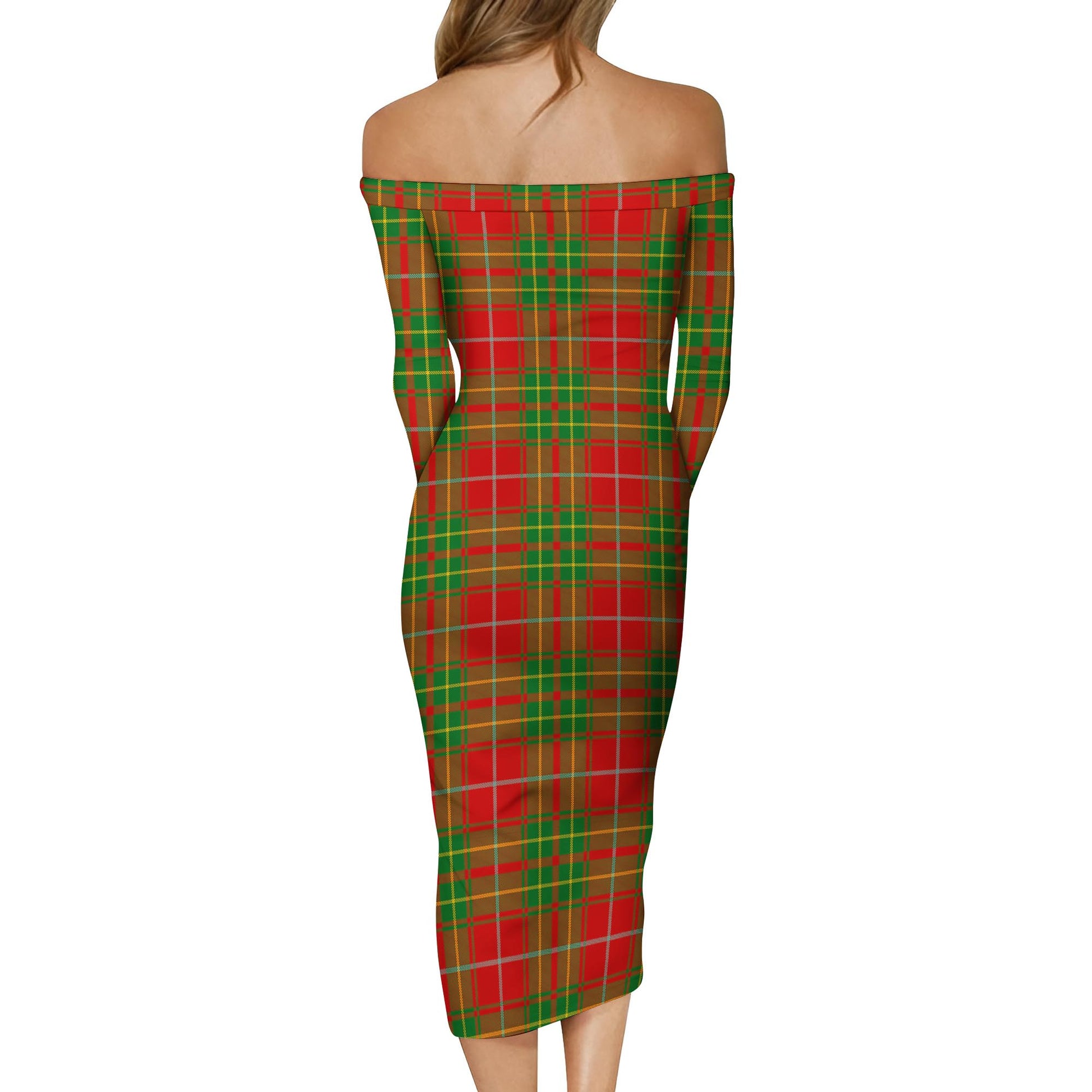 Burnett Ancient Tartan Off Shoulder Lady Dress - Tartanvibesclothing