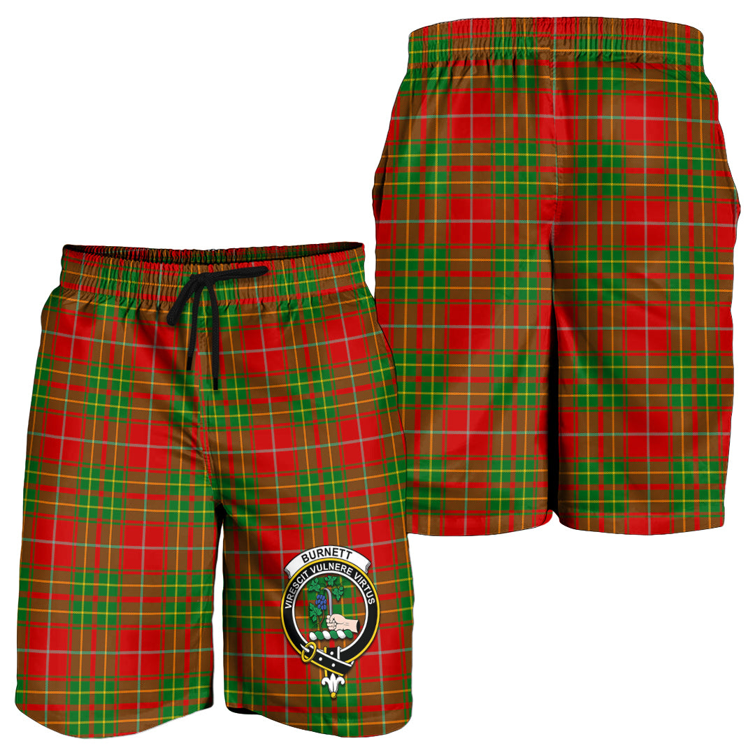 Burnett Ancient Tartan Mens Shorts with Family Crest