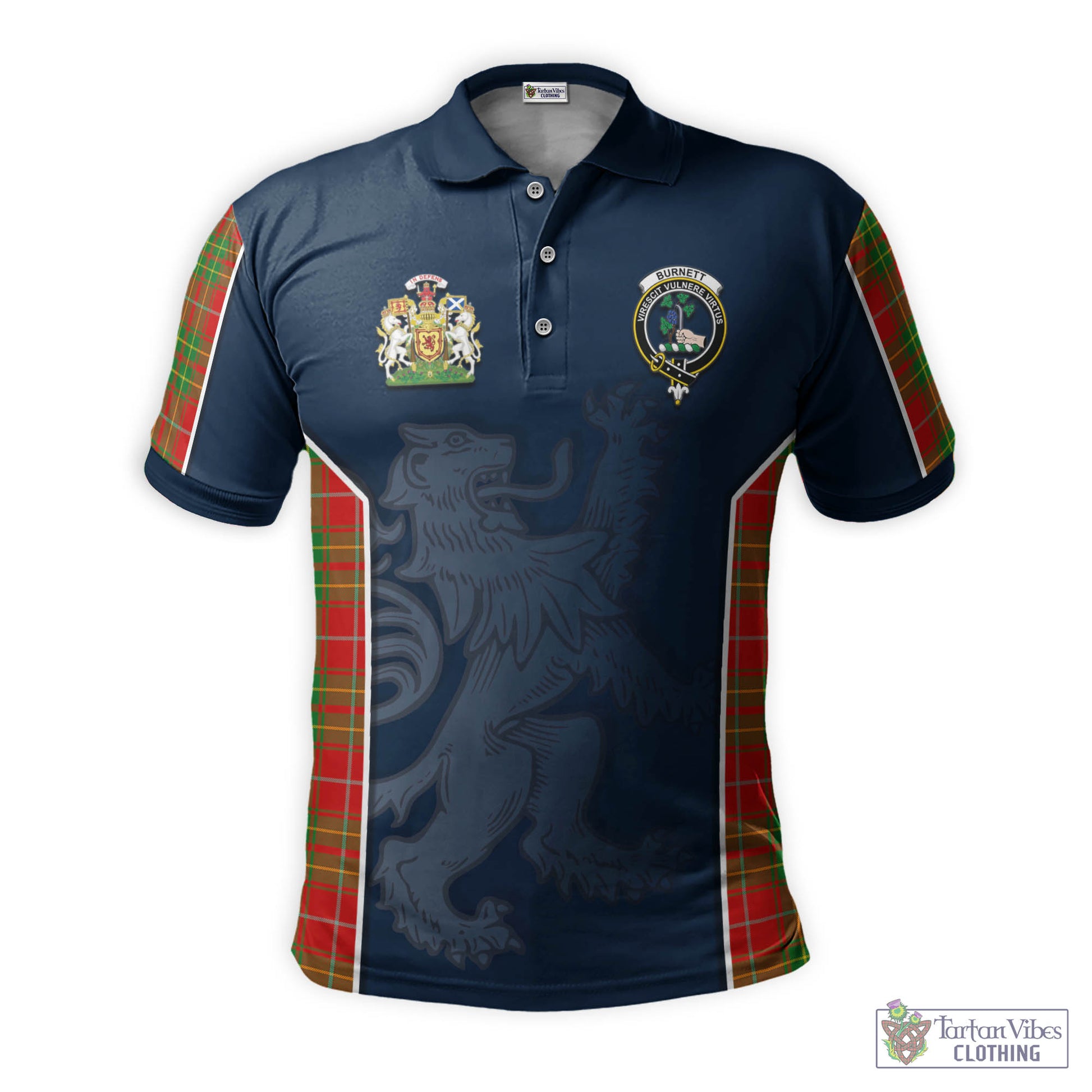 Tartan Vibes Clothing Burnett Ancient Tartan Men's Polo Shirt with Family Crest and Lion Rampant Vibes Sport Style