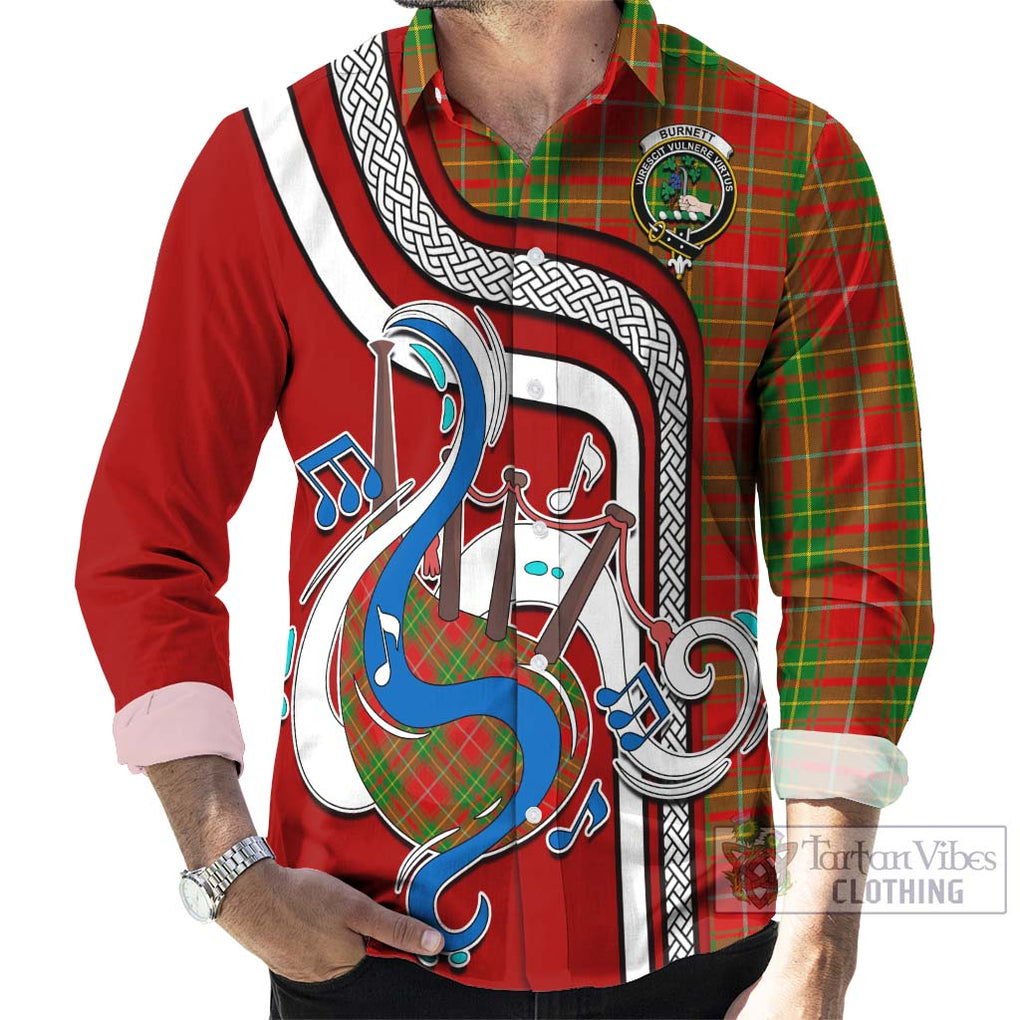 Burnett Tartan Long Sleeve Button Shirt with Epic Bagpipe Style - Tartanvibesclothing Shop