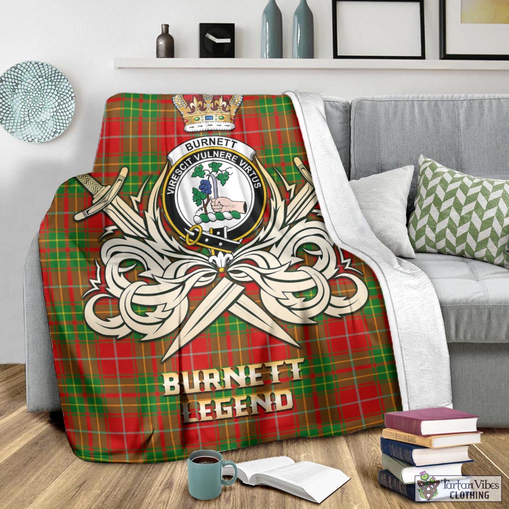 Tartan Vibes Clothing Burnett Ancient Tartan Blanket with Clan Crest and the Golden Sword of Courageous Legacy